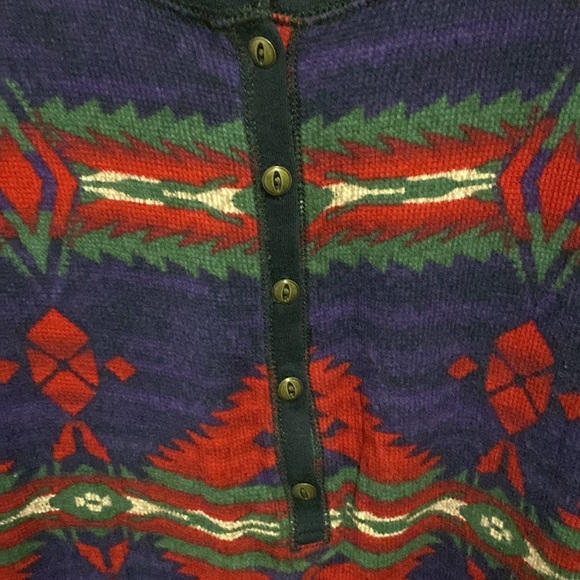 Vintage Chaps Denim Purple Tribal Boho Women’s Thermal Shirt Size Large - Picture 2 of 5